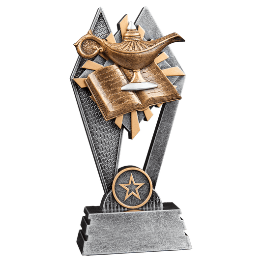 Lamp of Knowledge Sun Ray Award, 7 inch hand-painted resin academic trophy