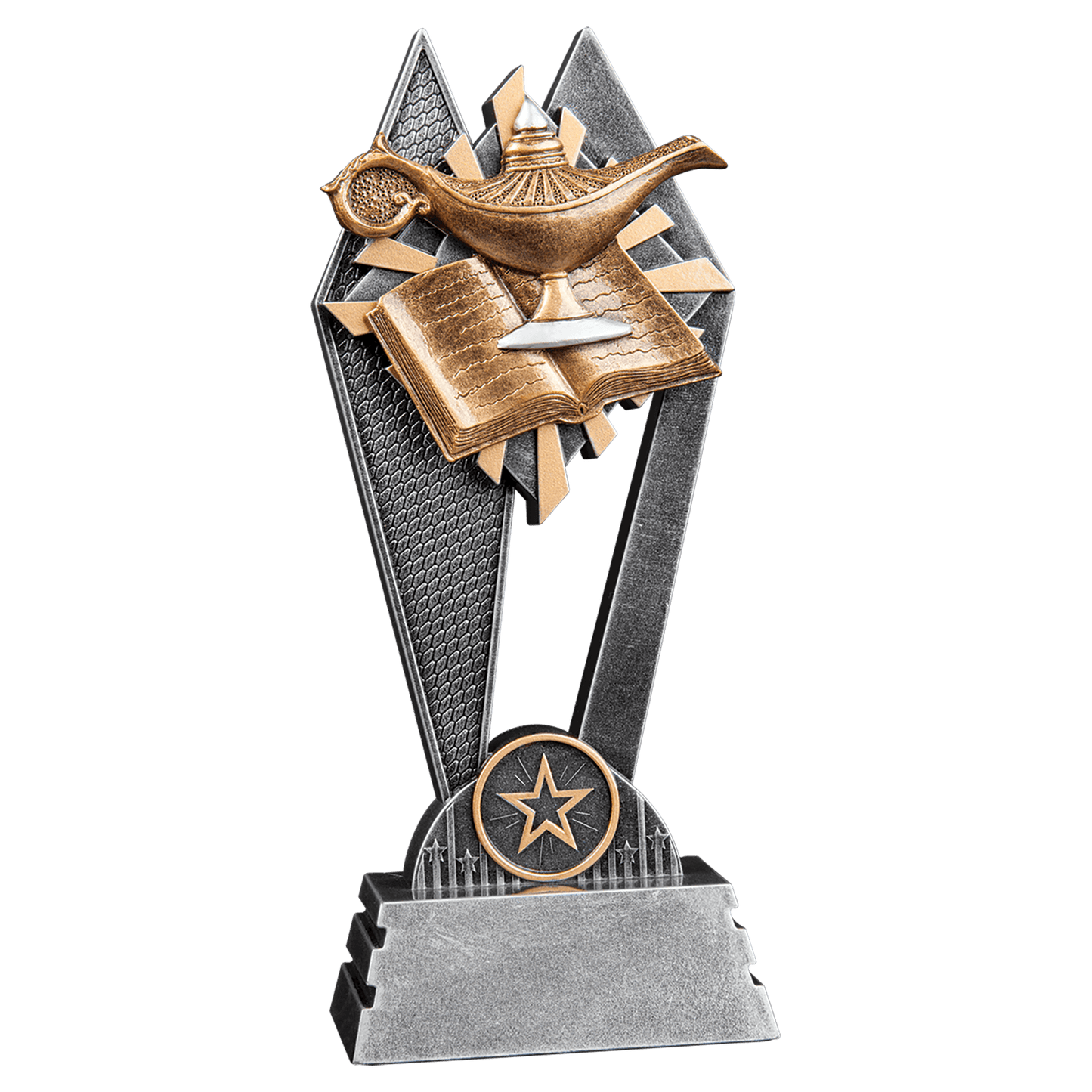 Lamp of Knowledge Sun Ray Award, 8 inch hand-painted resin academic trophy