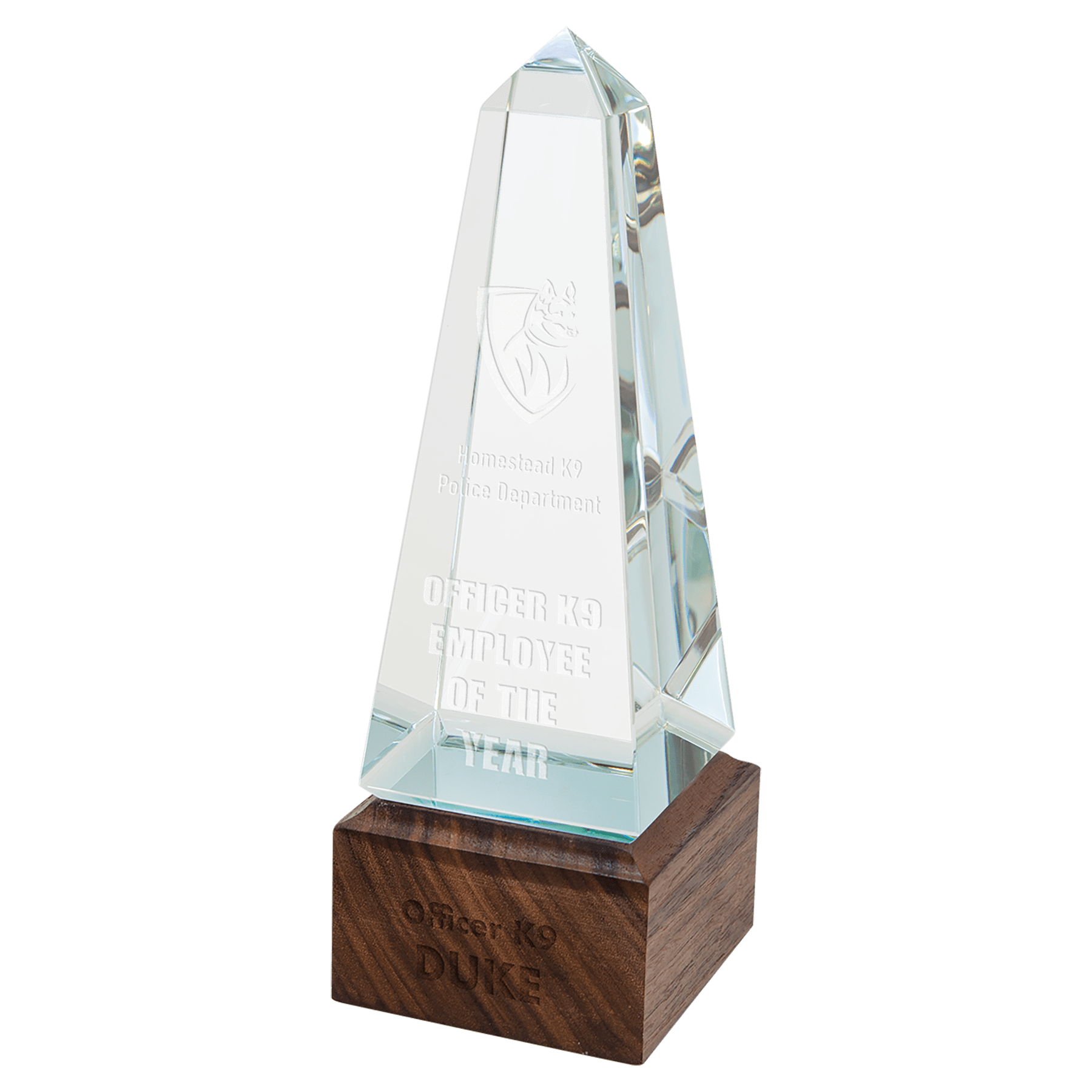 9" Obelisk Sierra Glass on Walnut Base