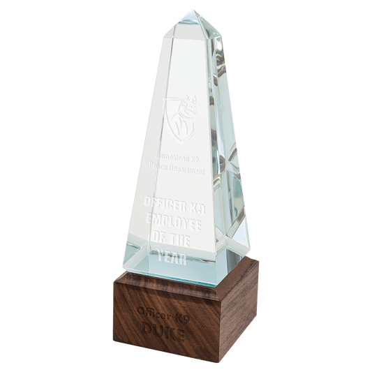 9" Obelisk Sierra Glass on Walnut Base