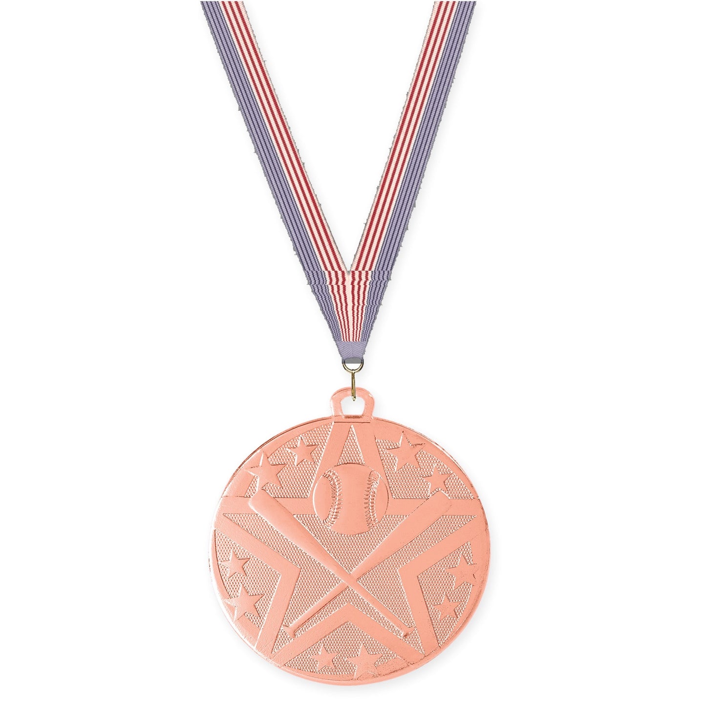 2 inch baseball and softball Superstar medal in bronze with USA Flag neck ribbon