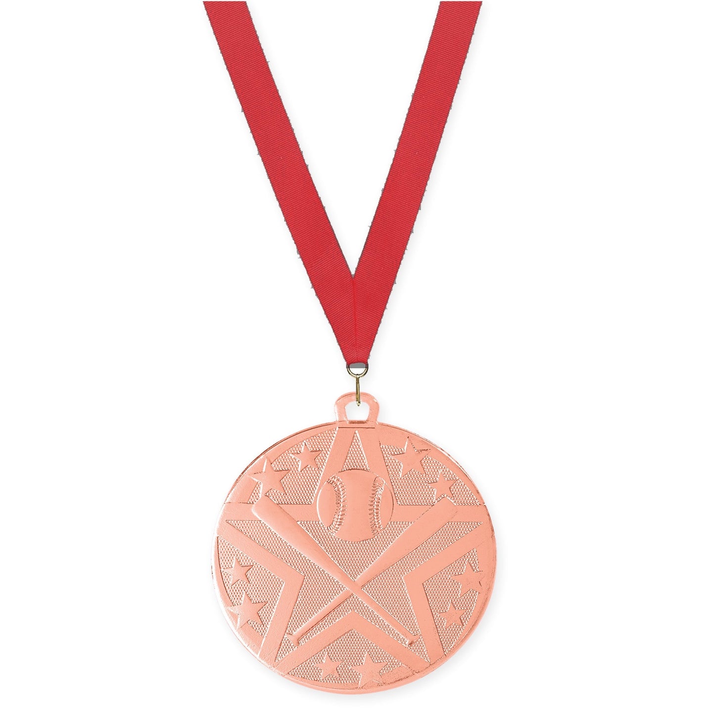 2 inch baseball and softball Superstar medal in bronze with Red neck ribbon