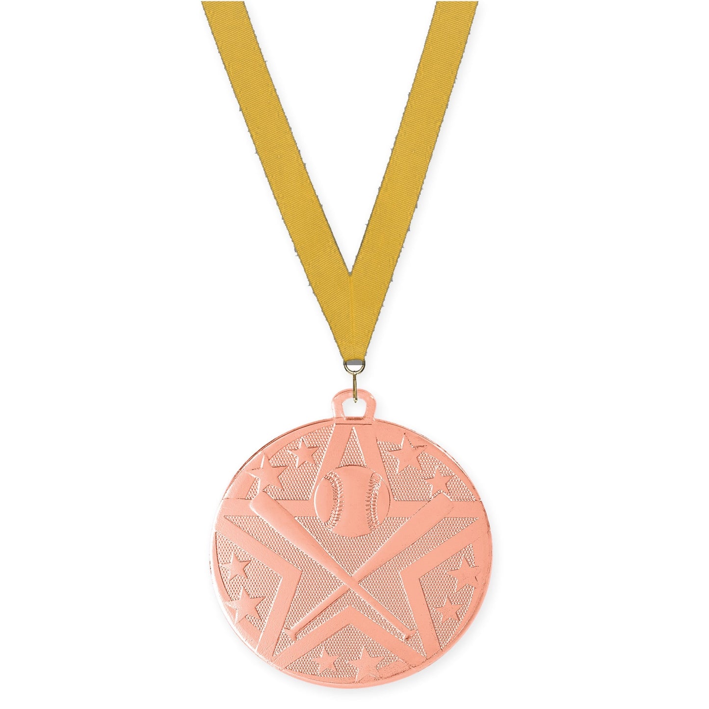 2 inch baseball and softball Superstar medal in bronze with Gold neck ribbon