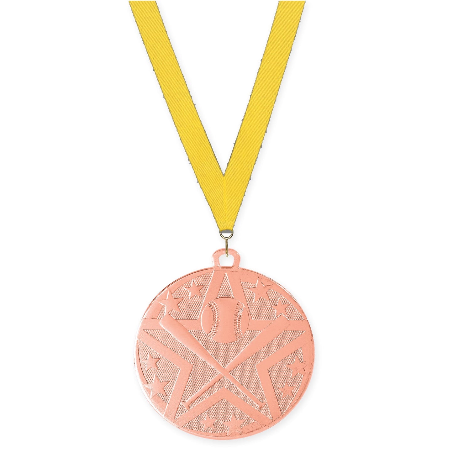 2 inch baseball and softball Superstar medal in bronze with Yellow neck ribbon