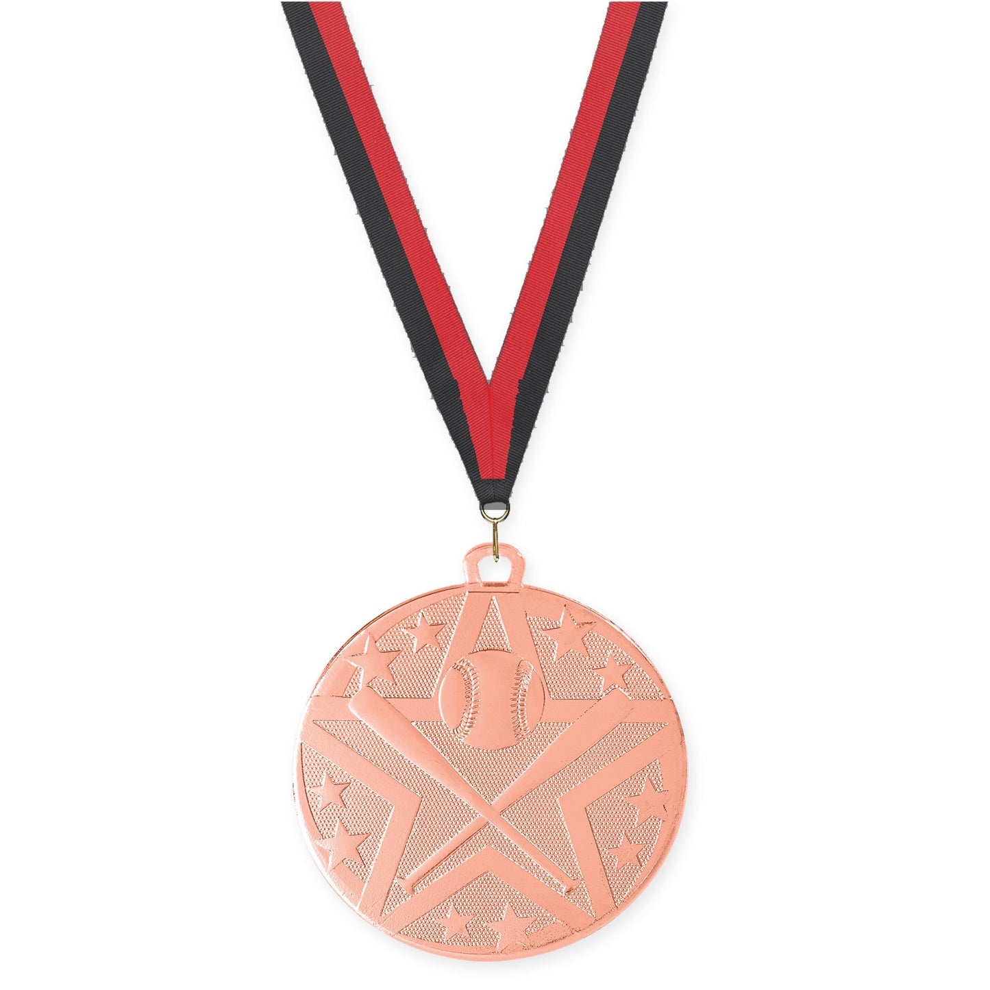 2 inch baseball and softball Superstar medal in bronze with Black Red neck ribbon