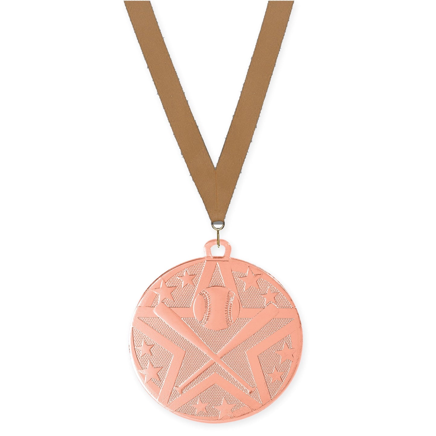 2 inch baseball and softball Superstar medal in bronze with Bronze Metallic neck ribbon