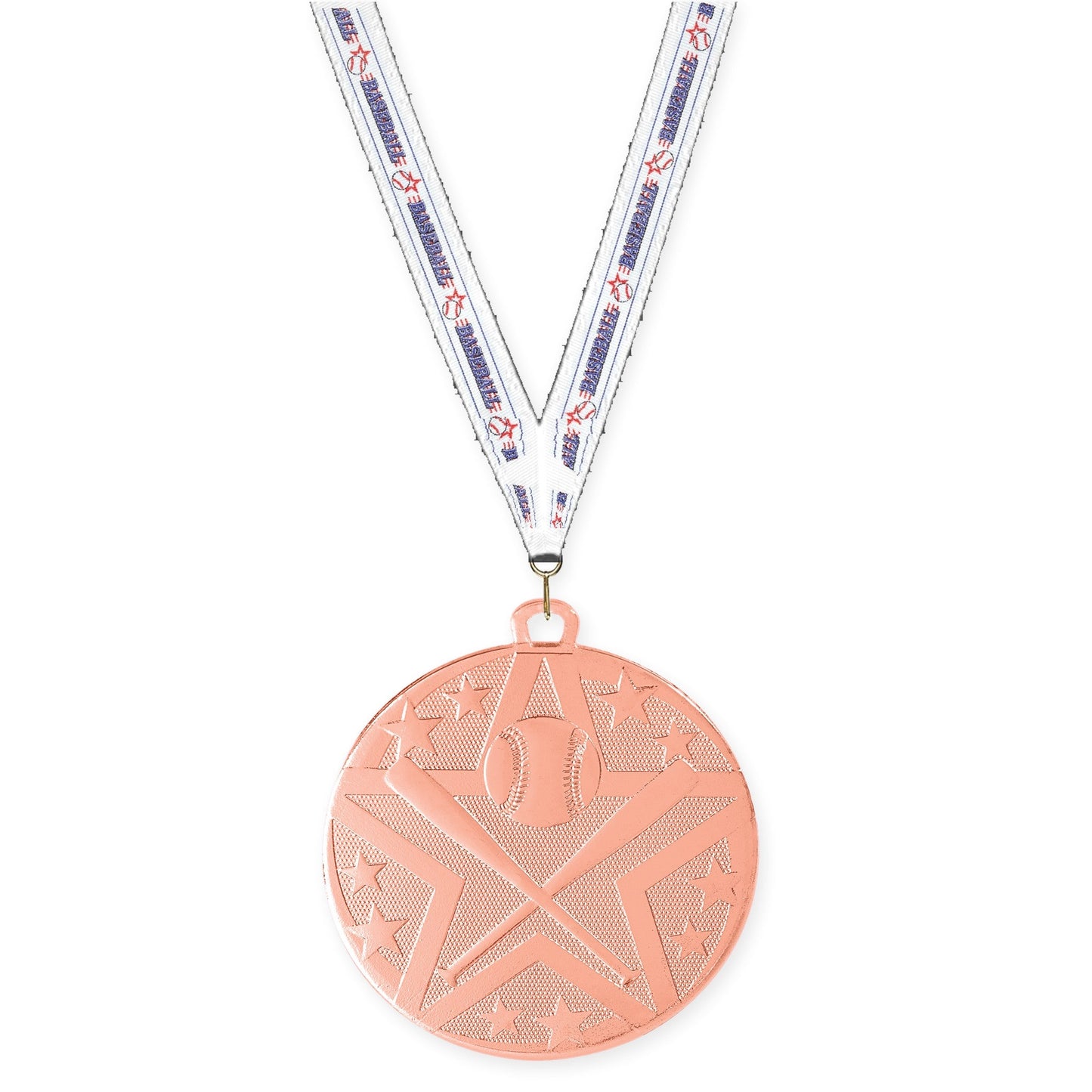 2 inch baseball and softball Superstar medal in bronze with Baseball neck ribbon