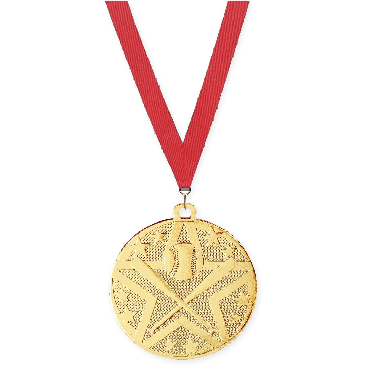 2 inch baseball and softball Superstar medal in gold with Red neck ribbon