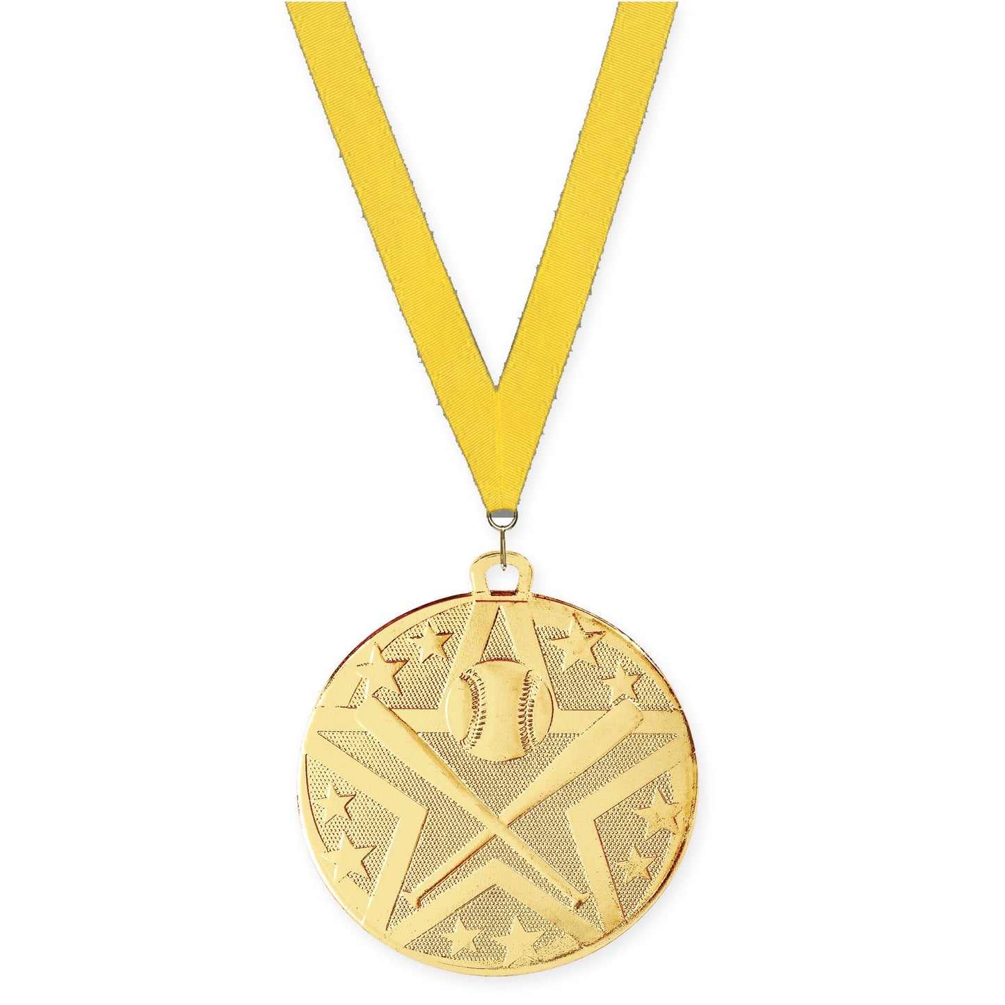 2 inch baseball and softball Superstar medal in gold with Yellow neck ribbon