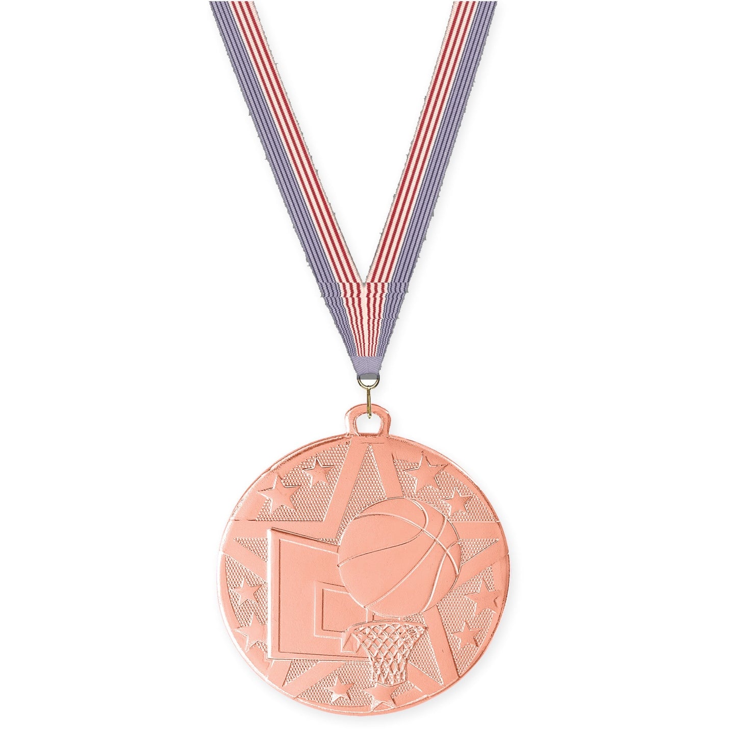 2 inch basketball Superstar medal in bronze with USA Flag neck ribbon