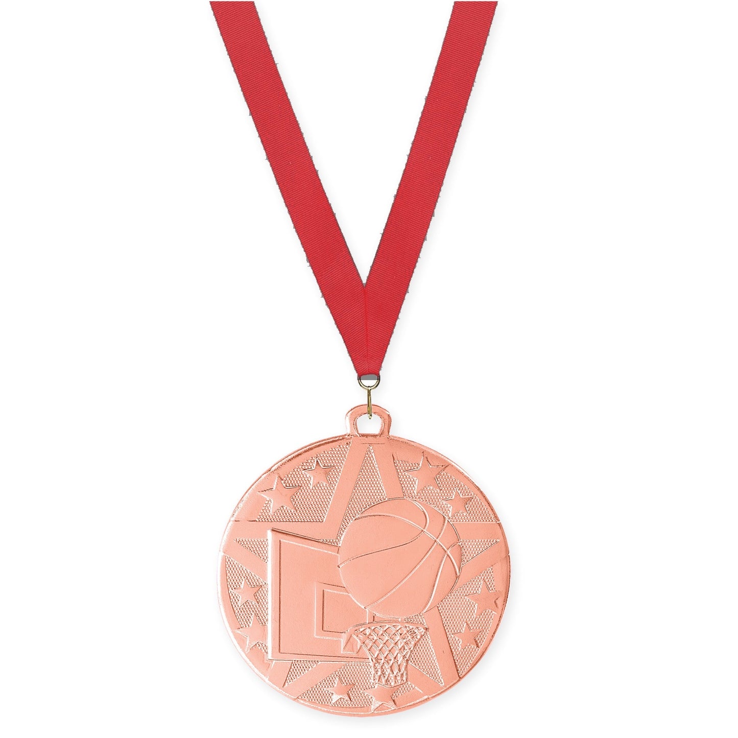 2 inch basketball Superstar medal in bronze with Red neck ribbon
