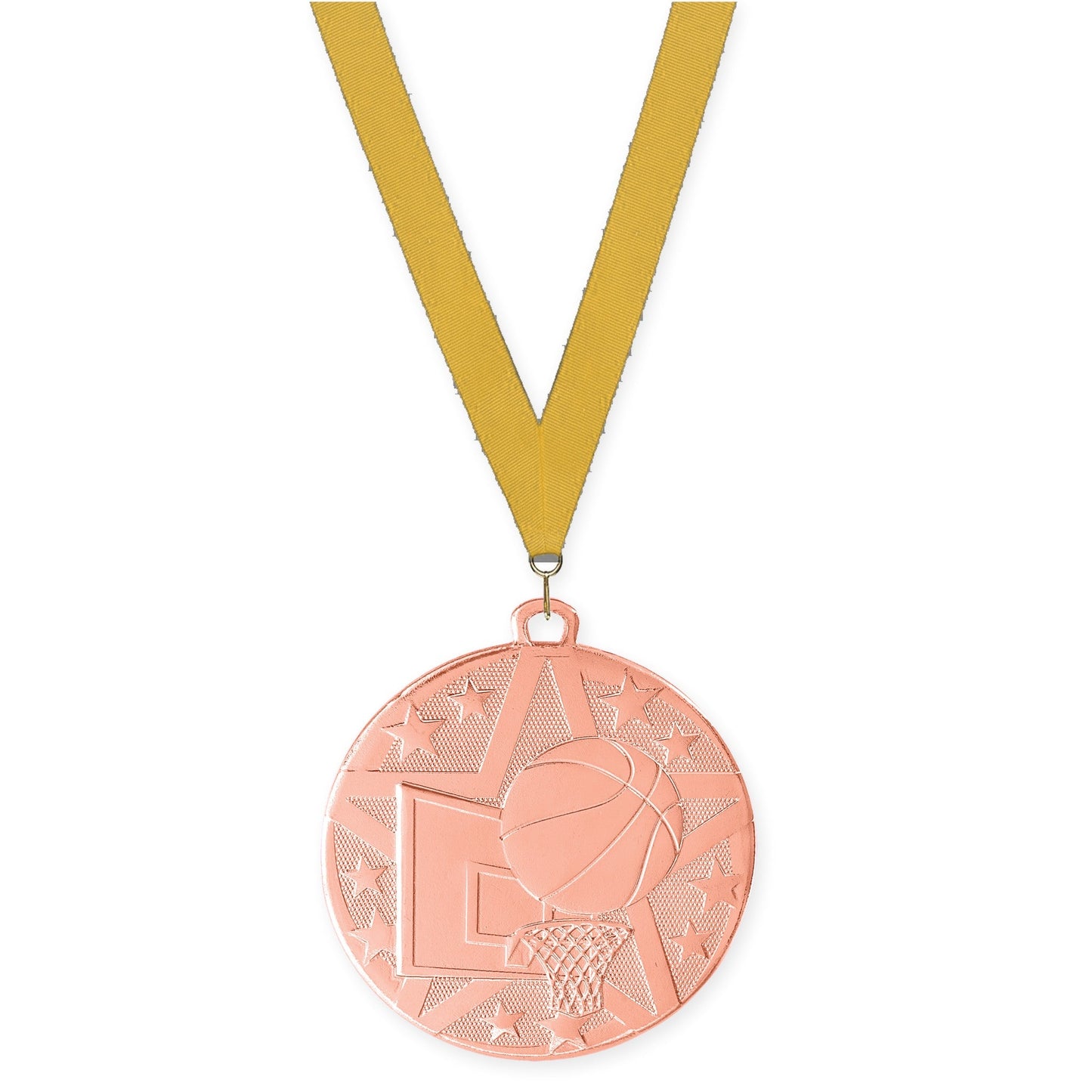 2 inch basketball Superstar medal in bronze with Gold neck ribbon