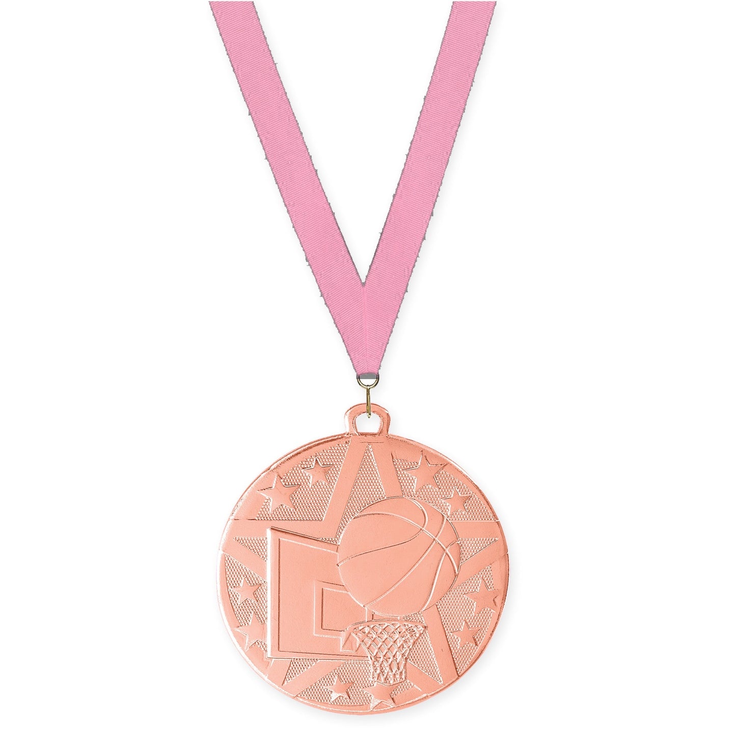2 inch basketball Superstar medal in bronze with Pink neck ribbon