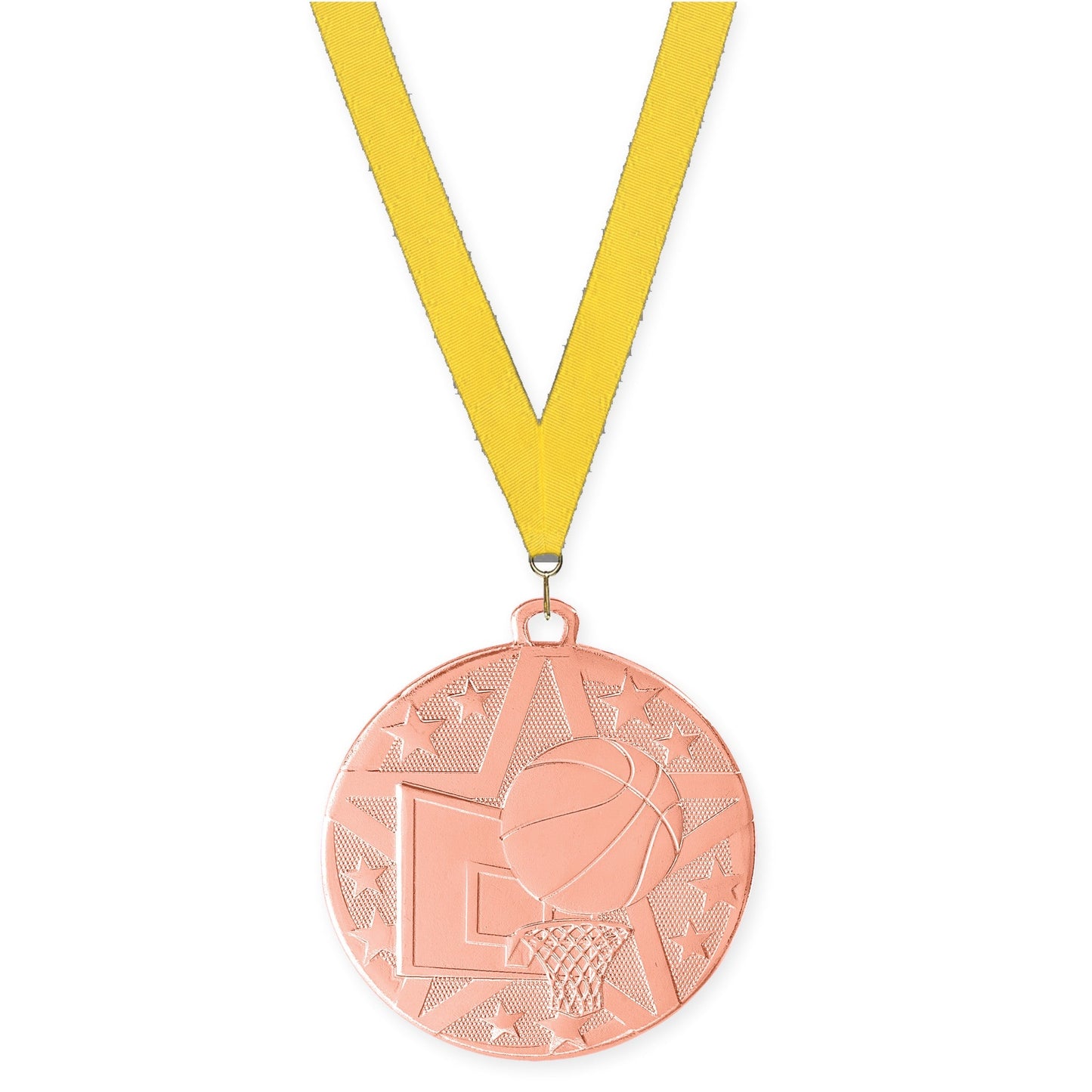 2 inch basketball Superstar medal in bronze with Yellow neck ribbon
