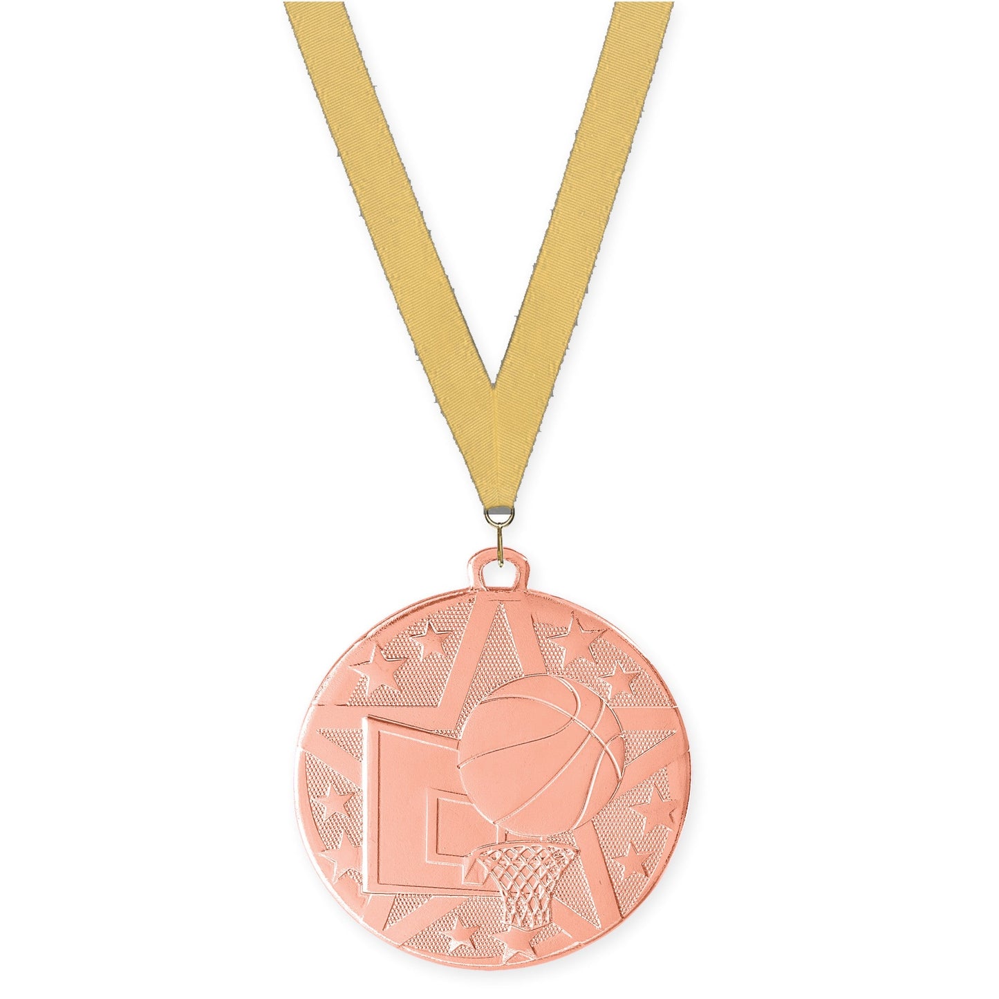 2 inch basketball Superstar medal in bronze with Gold Metallic neck ribbon