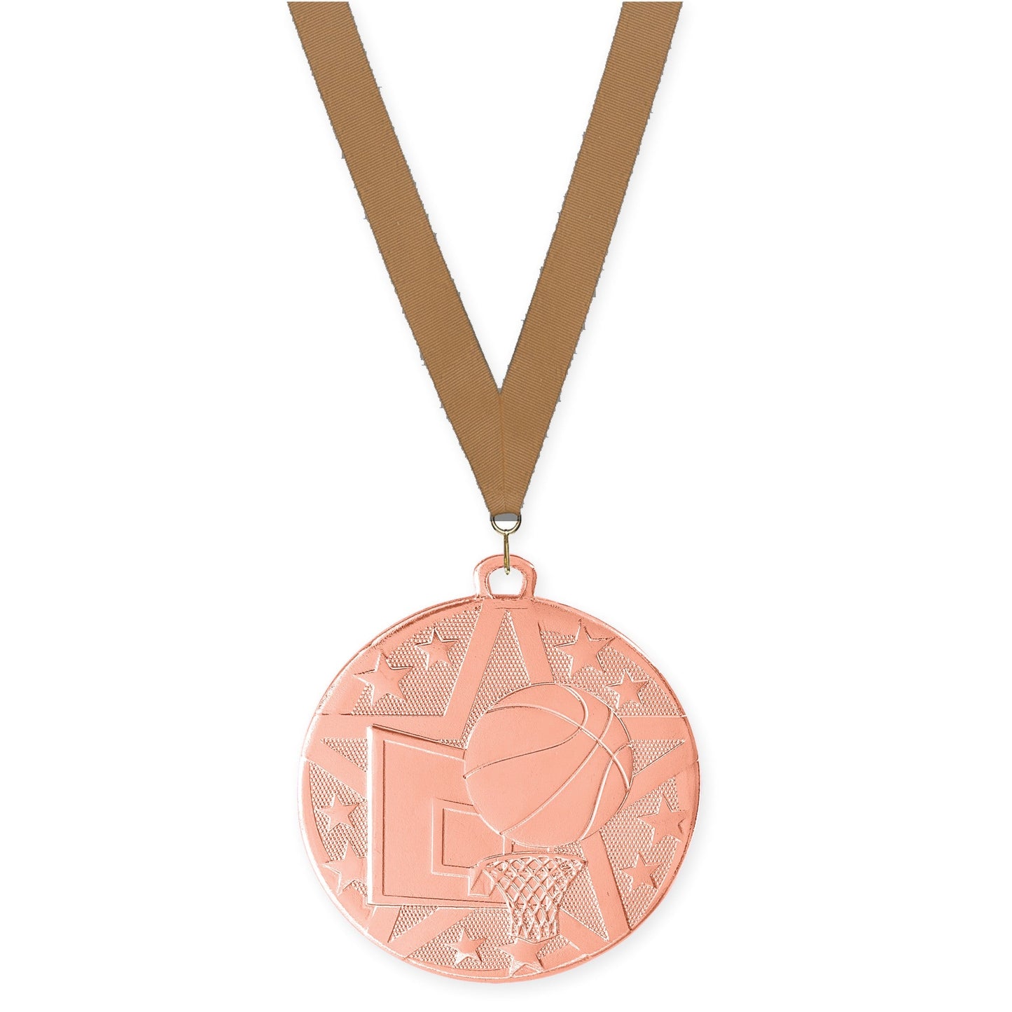 2 inch basketball Superstar medal in bronze with Bronze Metallic neck ribbon