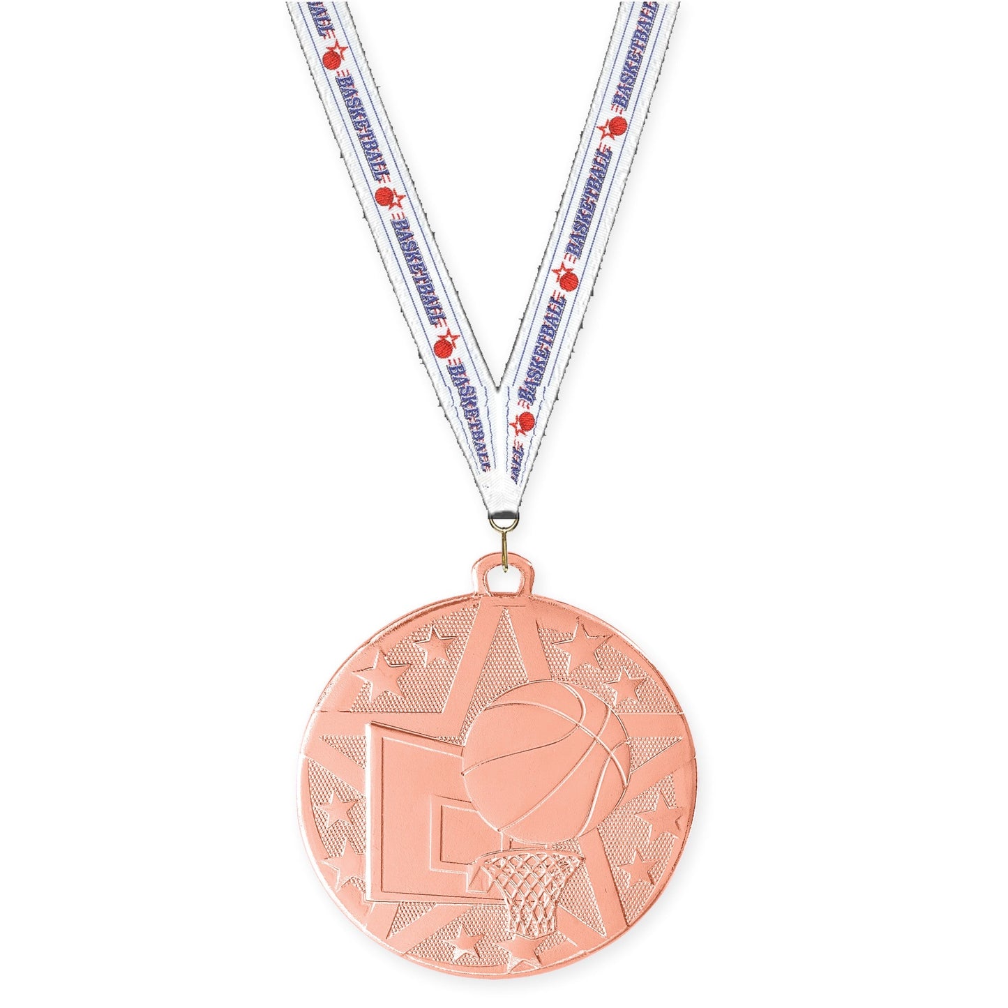 2 inch basketball Superstar medal in bronze with Basketball neck ribbon