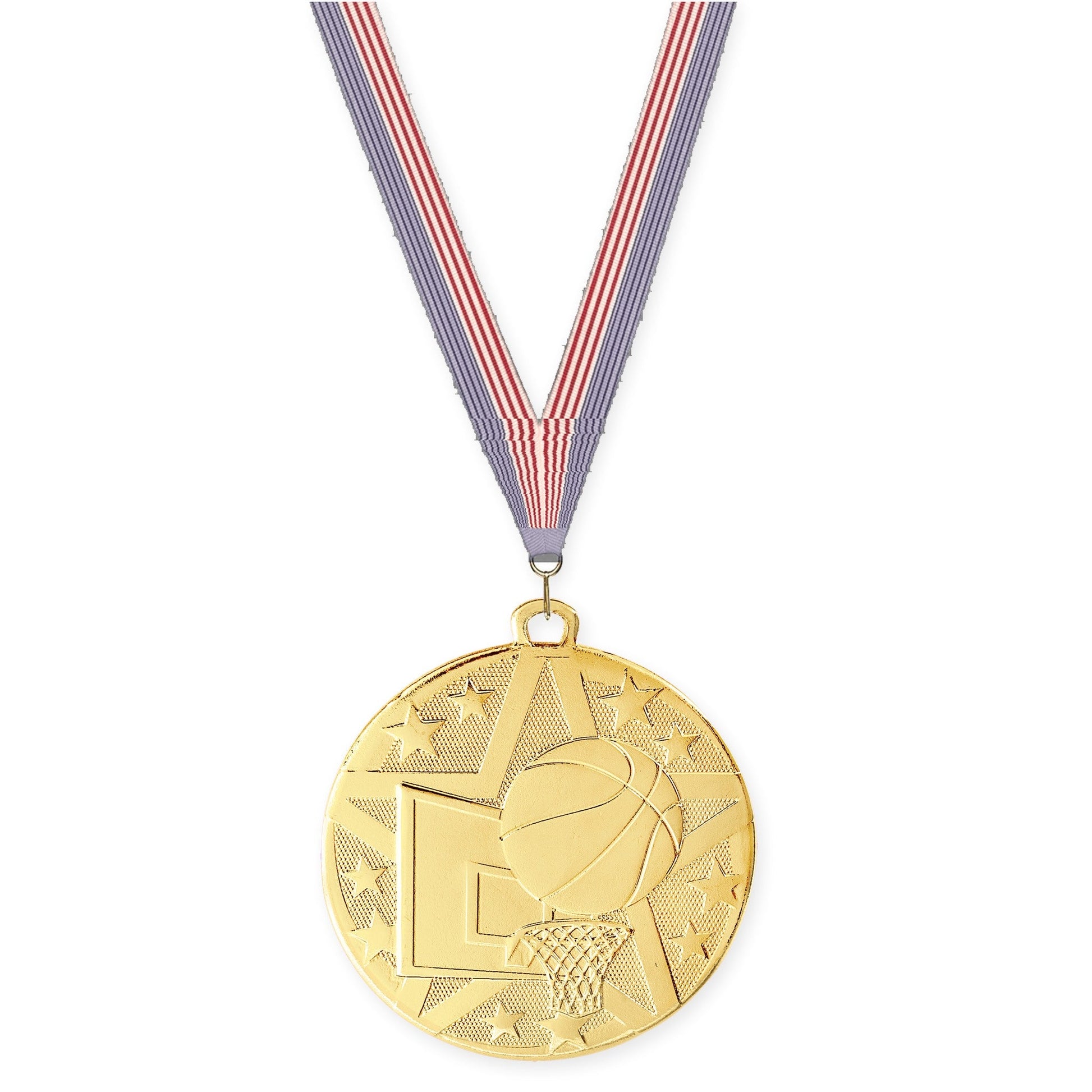 2 inch basketball Superstar medal in gold with USA Flag neck ribbon