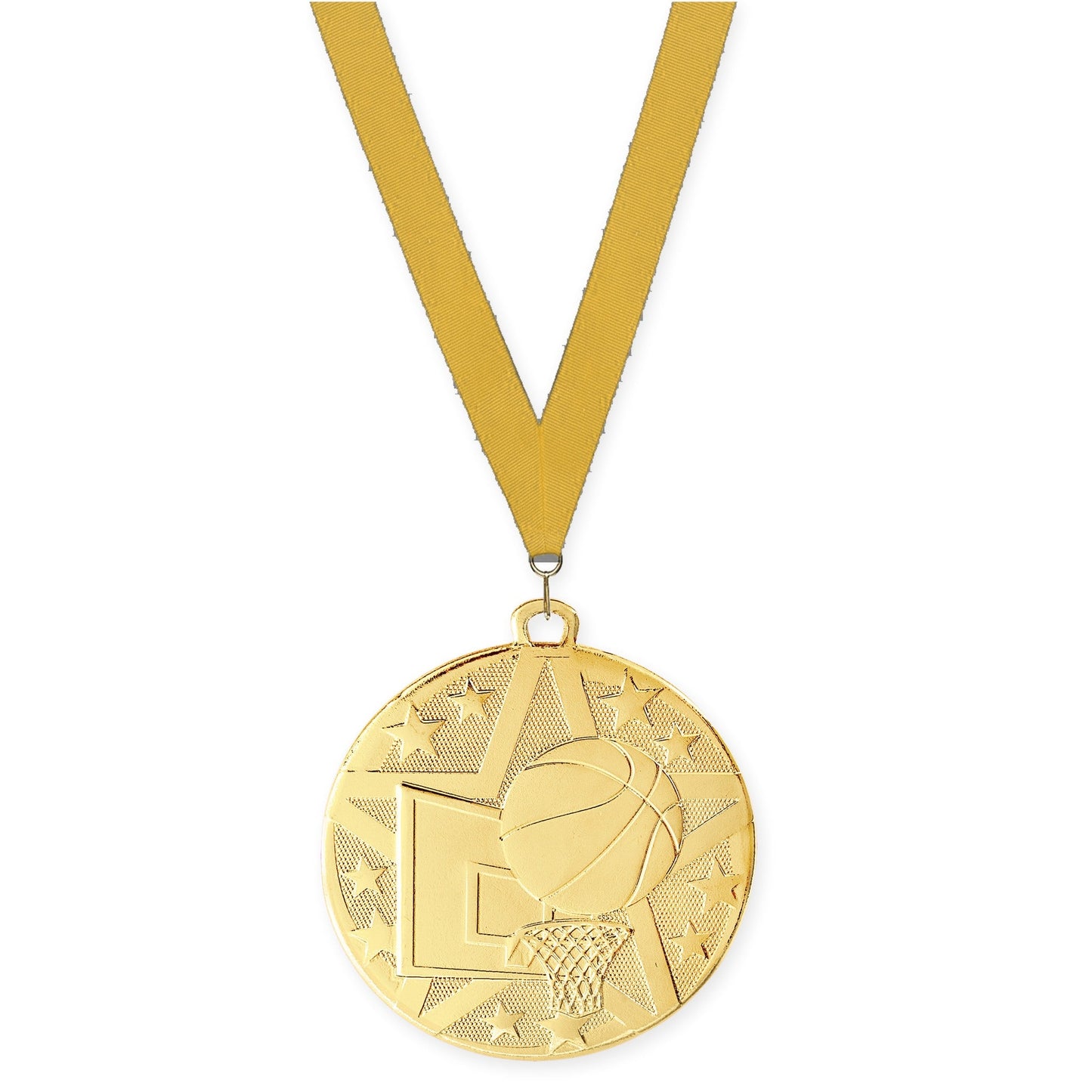 2 inch basketball Superstar medal in gold with Gold neck ribbon