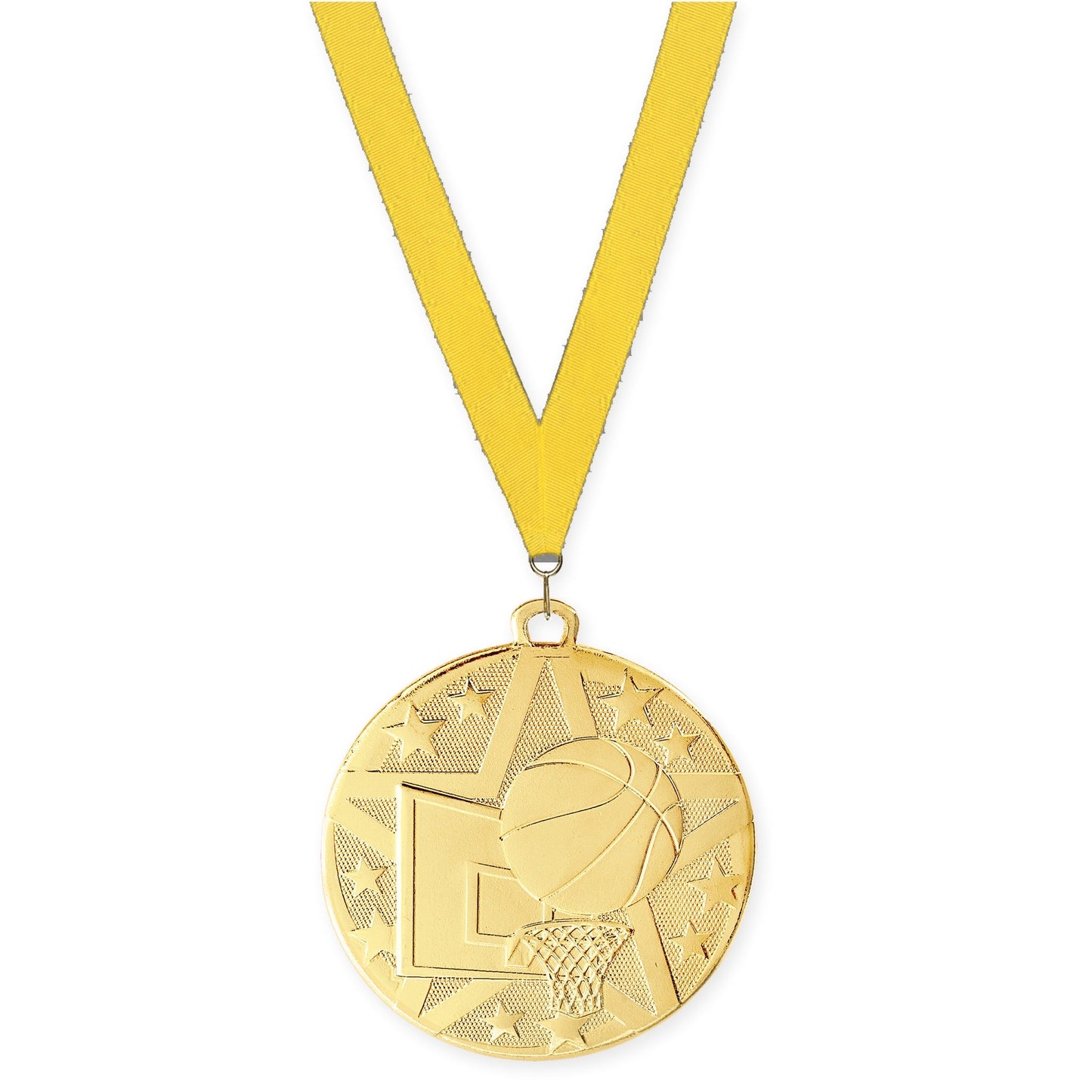 2 inch basketball Superstar medal in gold with Yellow neck ribbon