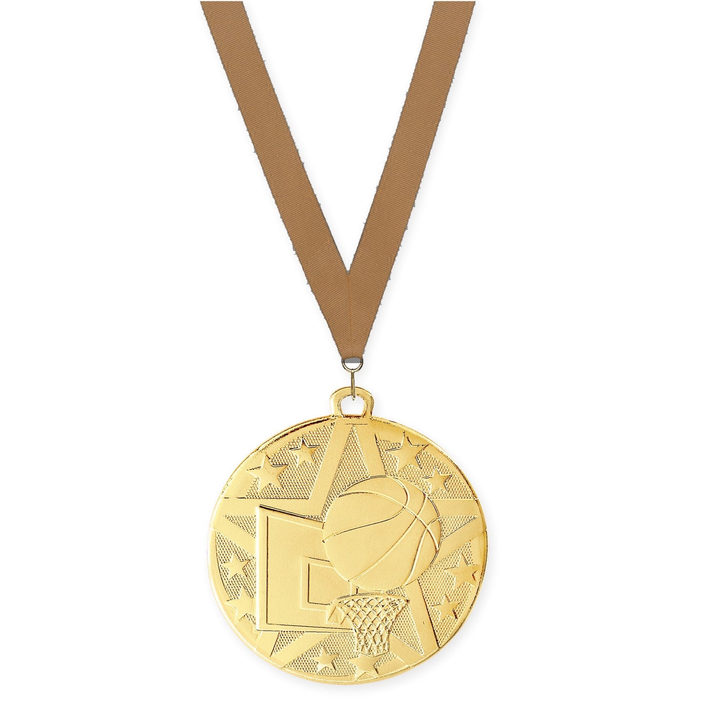 2 inch basketball Superstar medal in gold with Bronze Metallic neck ribbon