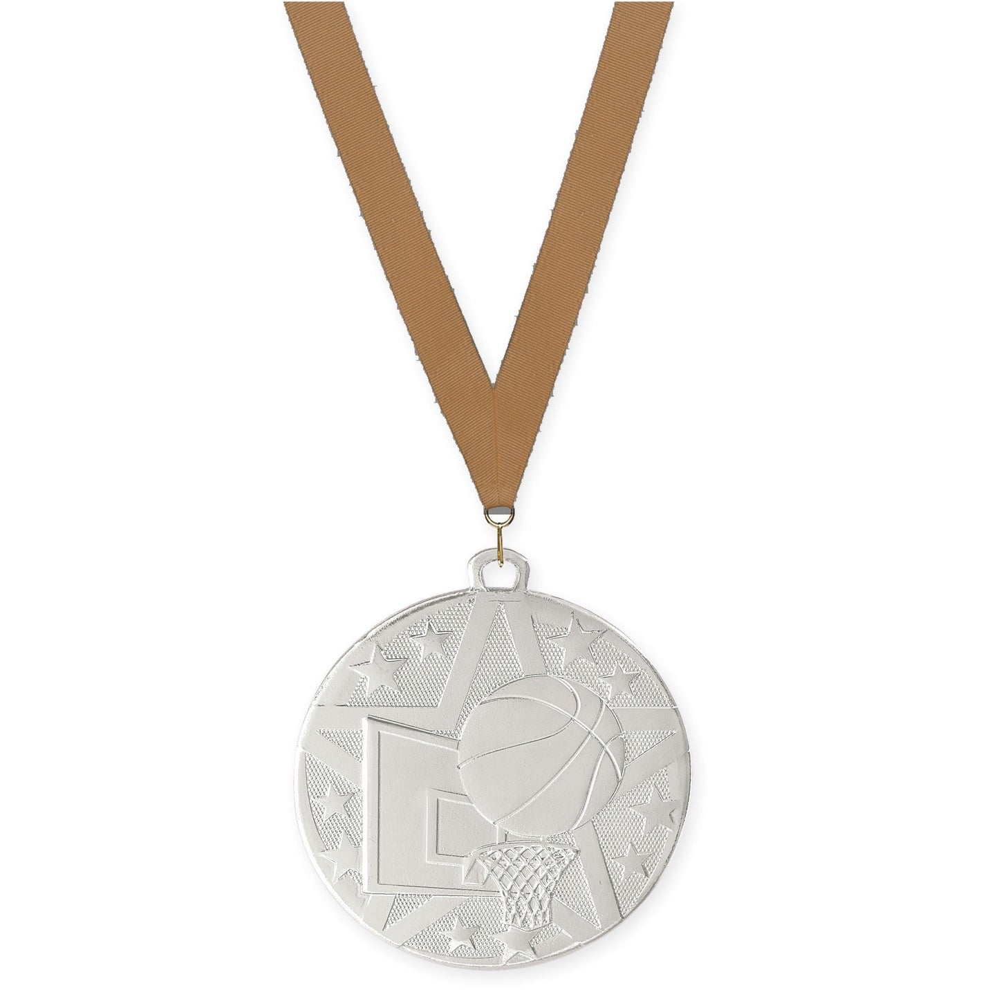 2 inch basketball Superstar medal in silver with Bronze Metallic neck ribbon