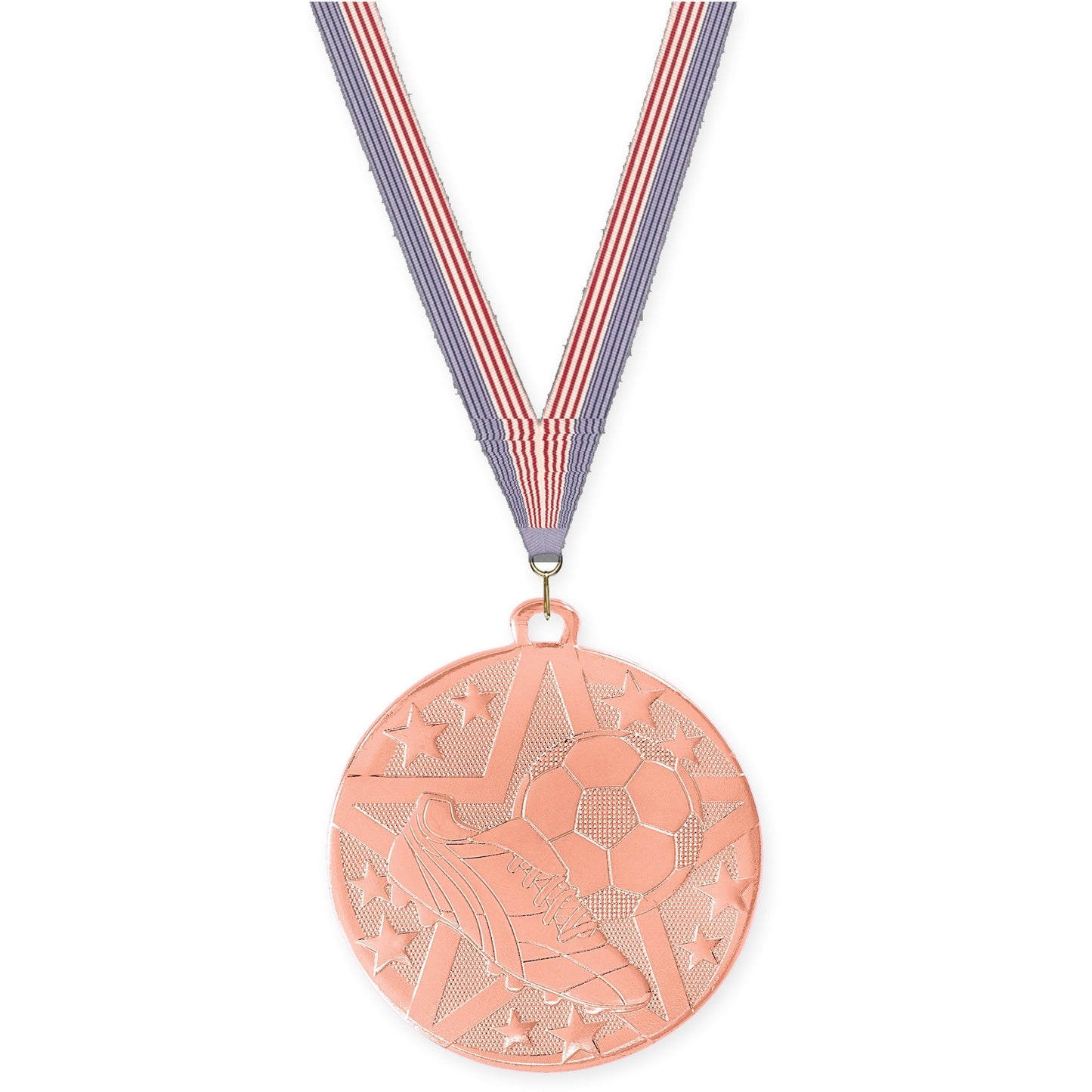 2 inch soccer Superstar medal in bronze with USA Flag neck ribbon
