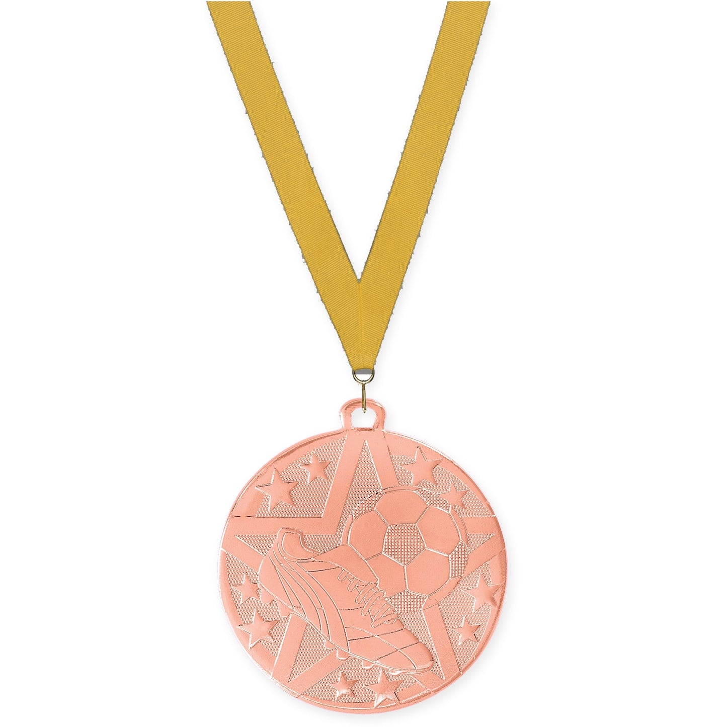 2 inch soccer Superstar medal in bronze with Gold neck ribbon