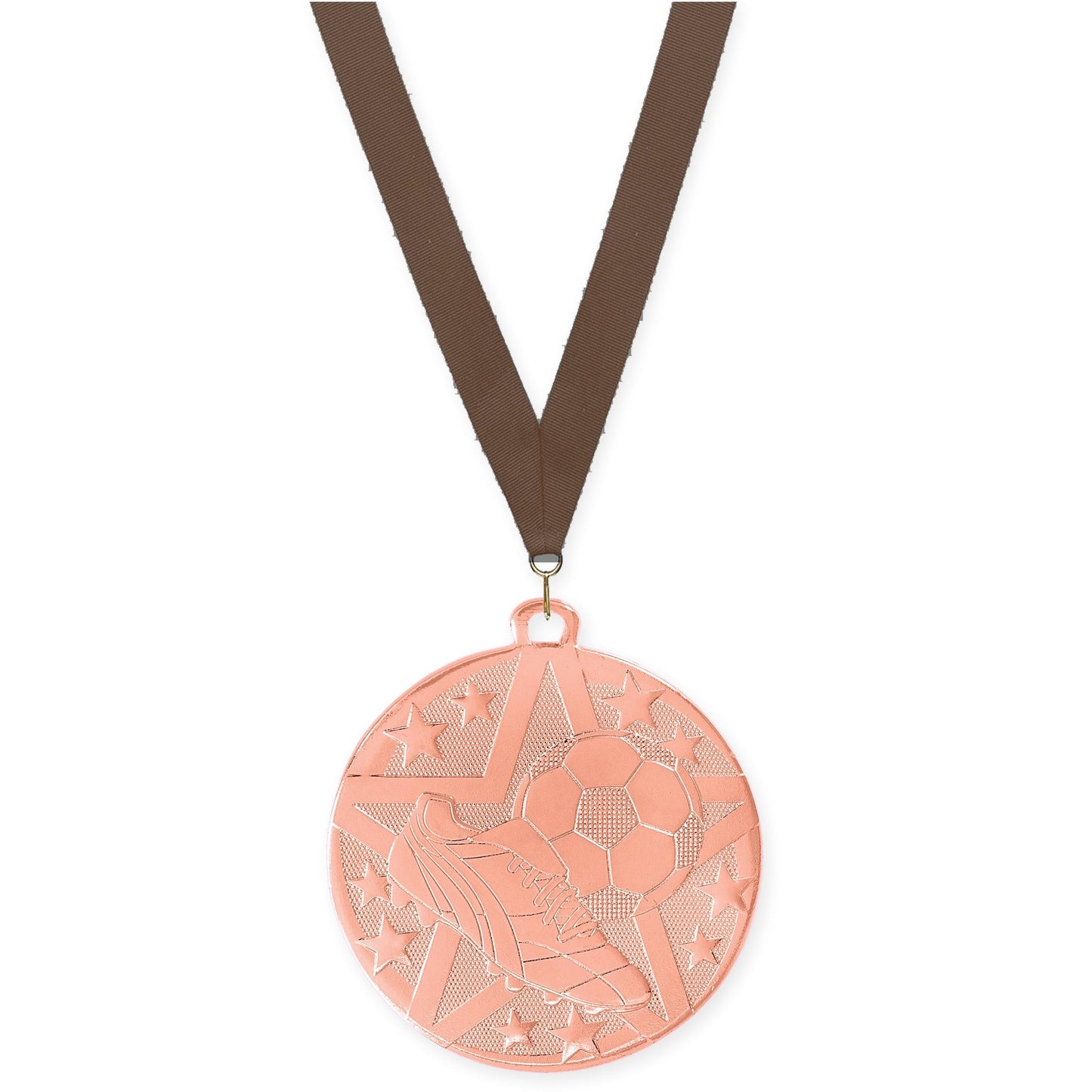 2 inch soccer Superstar medal in bronze with Brown neck ribbon