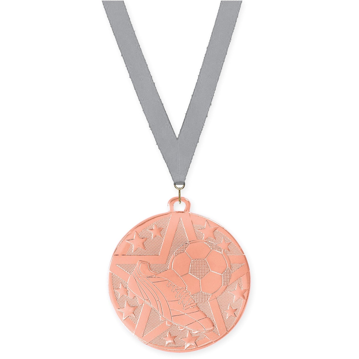 2 inch soccer Superstar medal in bronze with Gray neck ribbon