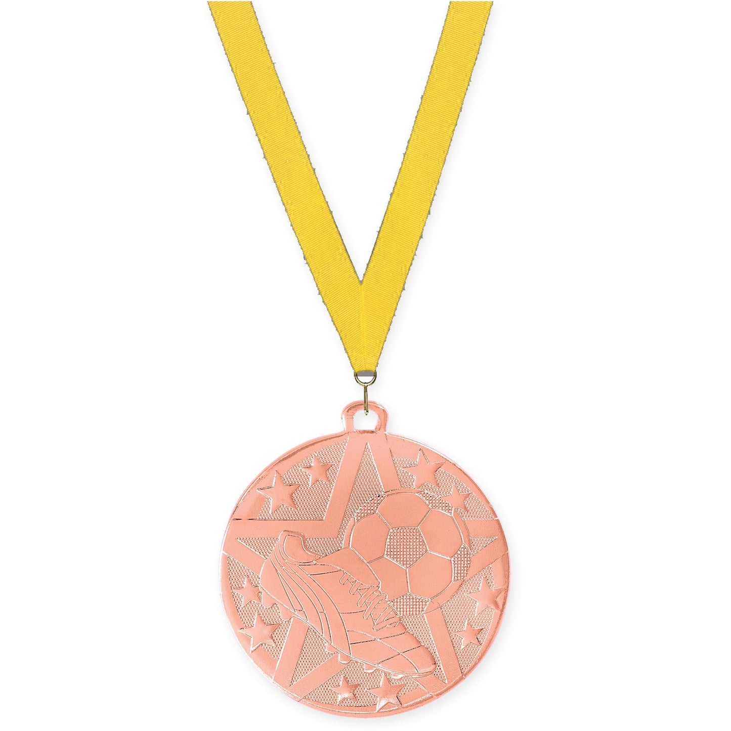 2 inch soccer Superstar medal in bronze with Yellow neck ribbon