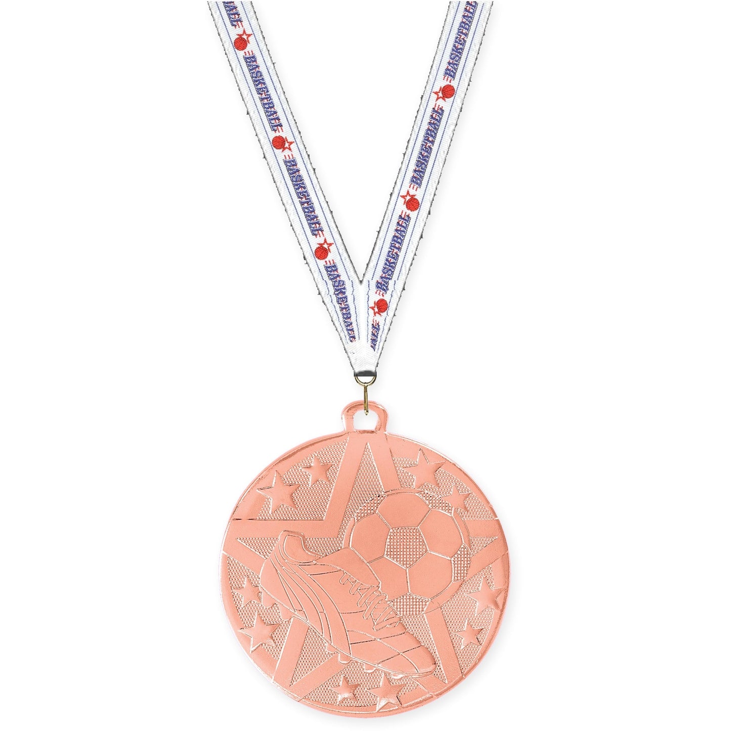 2 inch soccer Superstar medal in bronze with Basketball neck ribbon