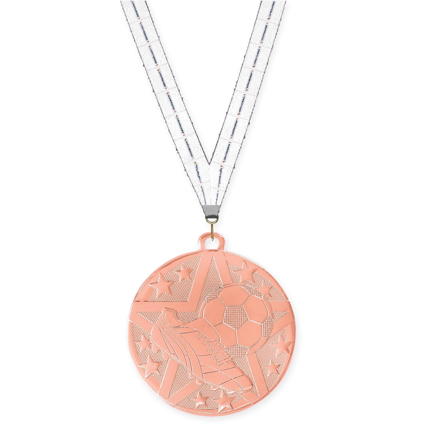 2 inch soccer Superstar medal in bronze with Lamp Of Knowledge neck ribbon