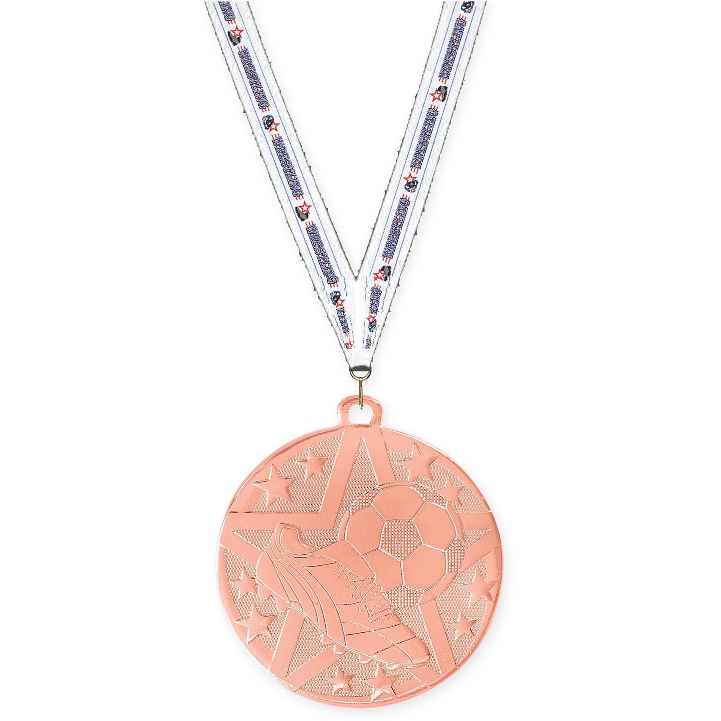 2 inch soccer Superstar medal in bronze with Wrestling neck ribbon