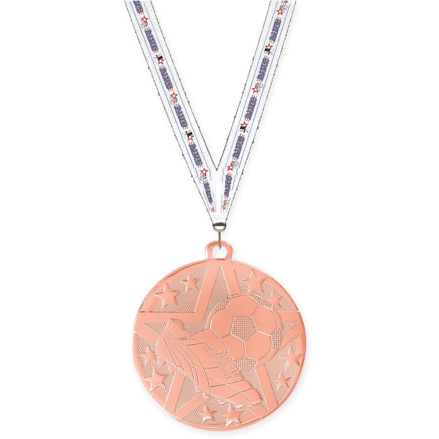 2 inch soccer Superstar medal in bronze with Dance neck ribbon