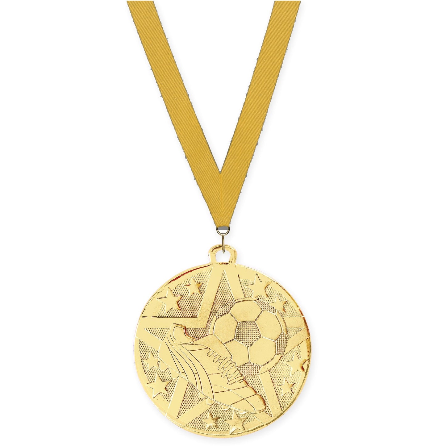 2 inch soccer Superstar medal in gold with Gold neck ribbon