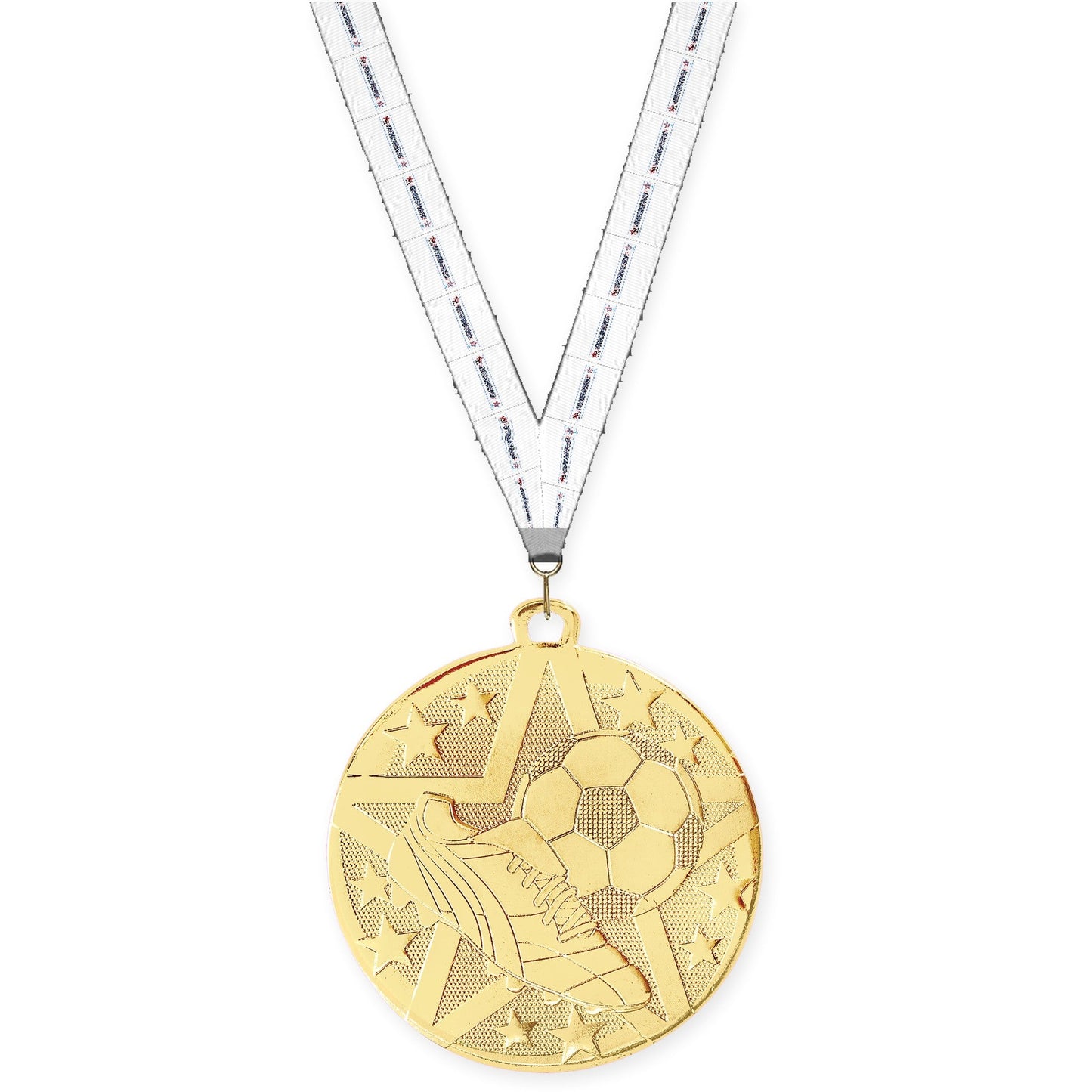 2 inch soccer Superstar medal in gold with Gymnastics neck ribbon