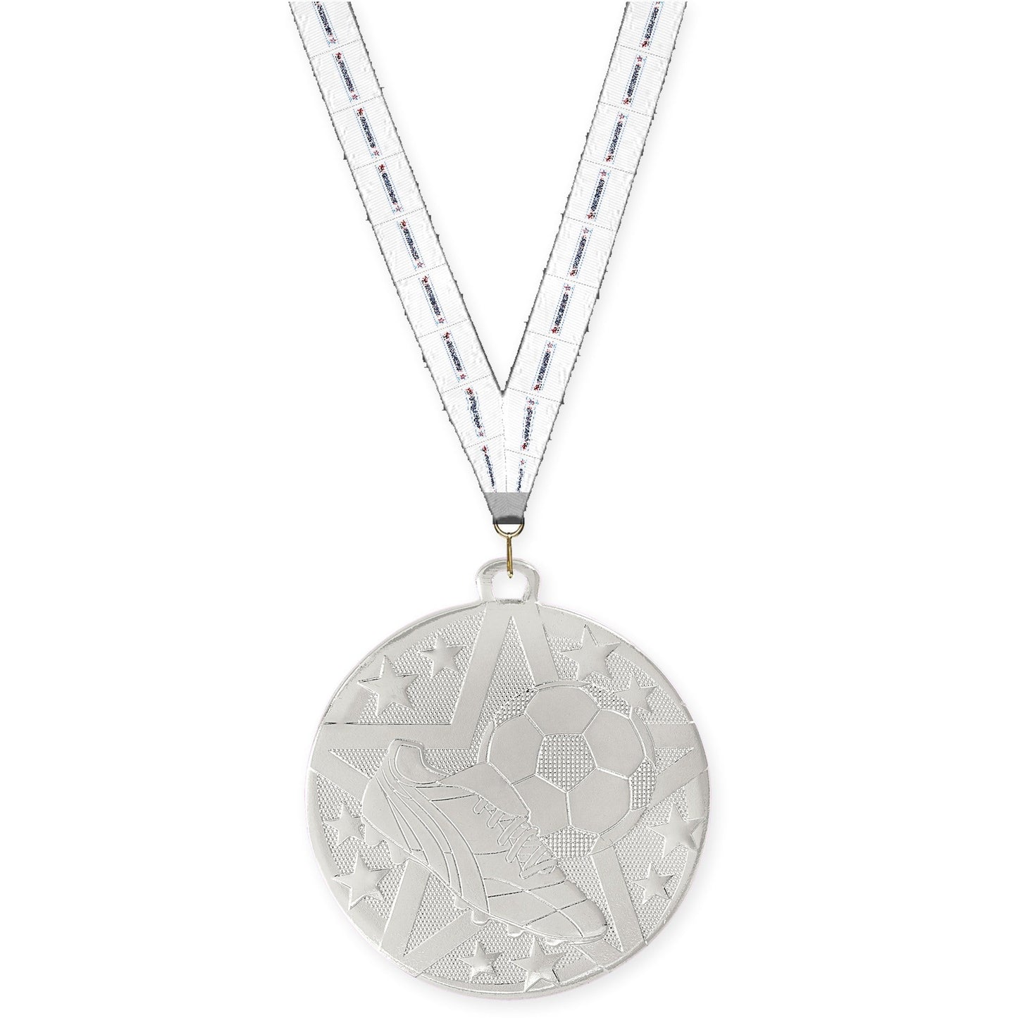 2 inch soccer Superstar medal in silver with Gymnastics neck ribbon