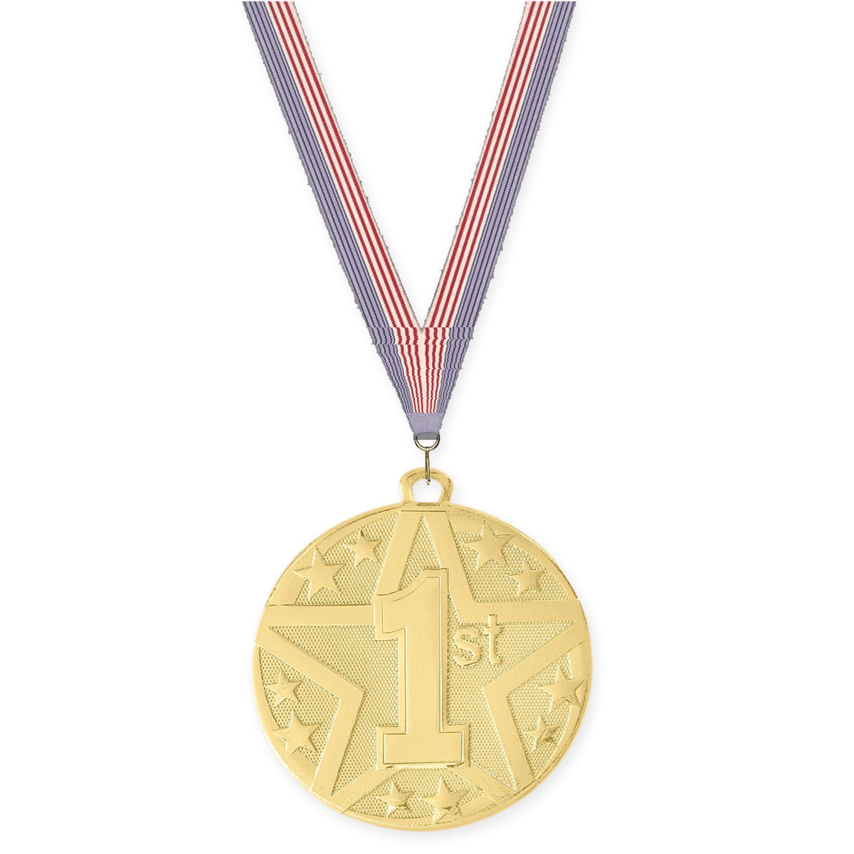 2 inch Place Superstar medal in gold - 1st place with USA Flag neck ribbon