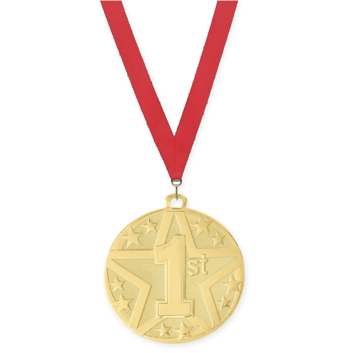 2 inch Place Superstar medal in gold - 1st place with Red neck ribbon