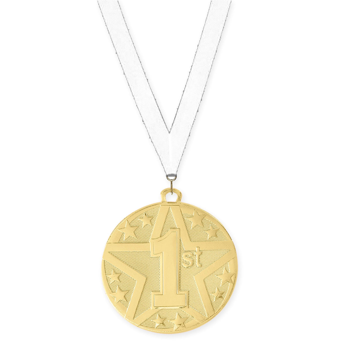 2 inch Place Superstar medal in gold - 1st place with White neck ribbon