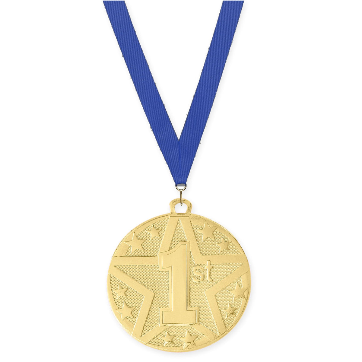 2 inch Place Superstar medal in gold - 1st place with Blue neck ribbon
