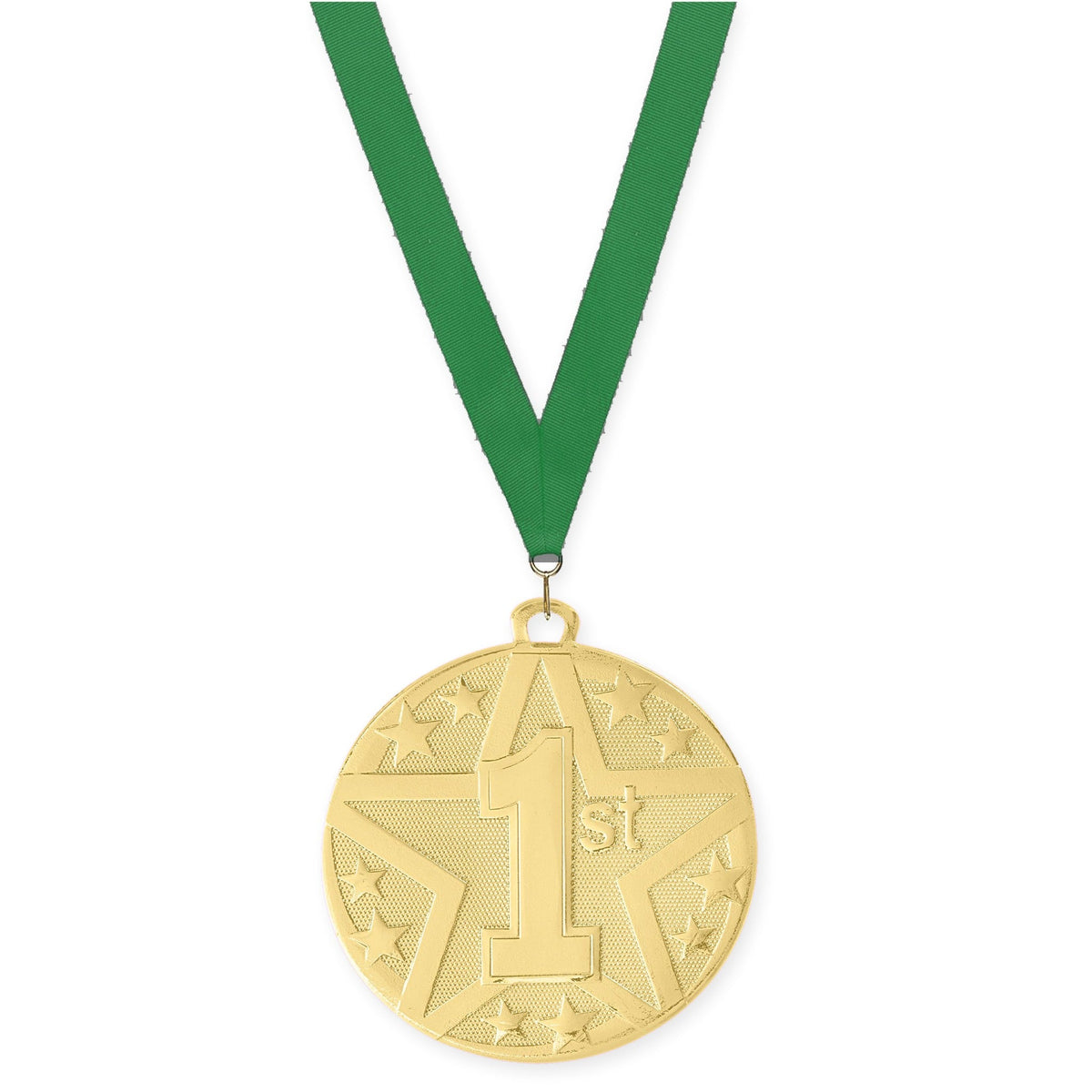 2 inch Place Superstar medal in gold - 1st place with Green neck ribbon
