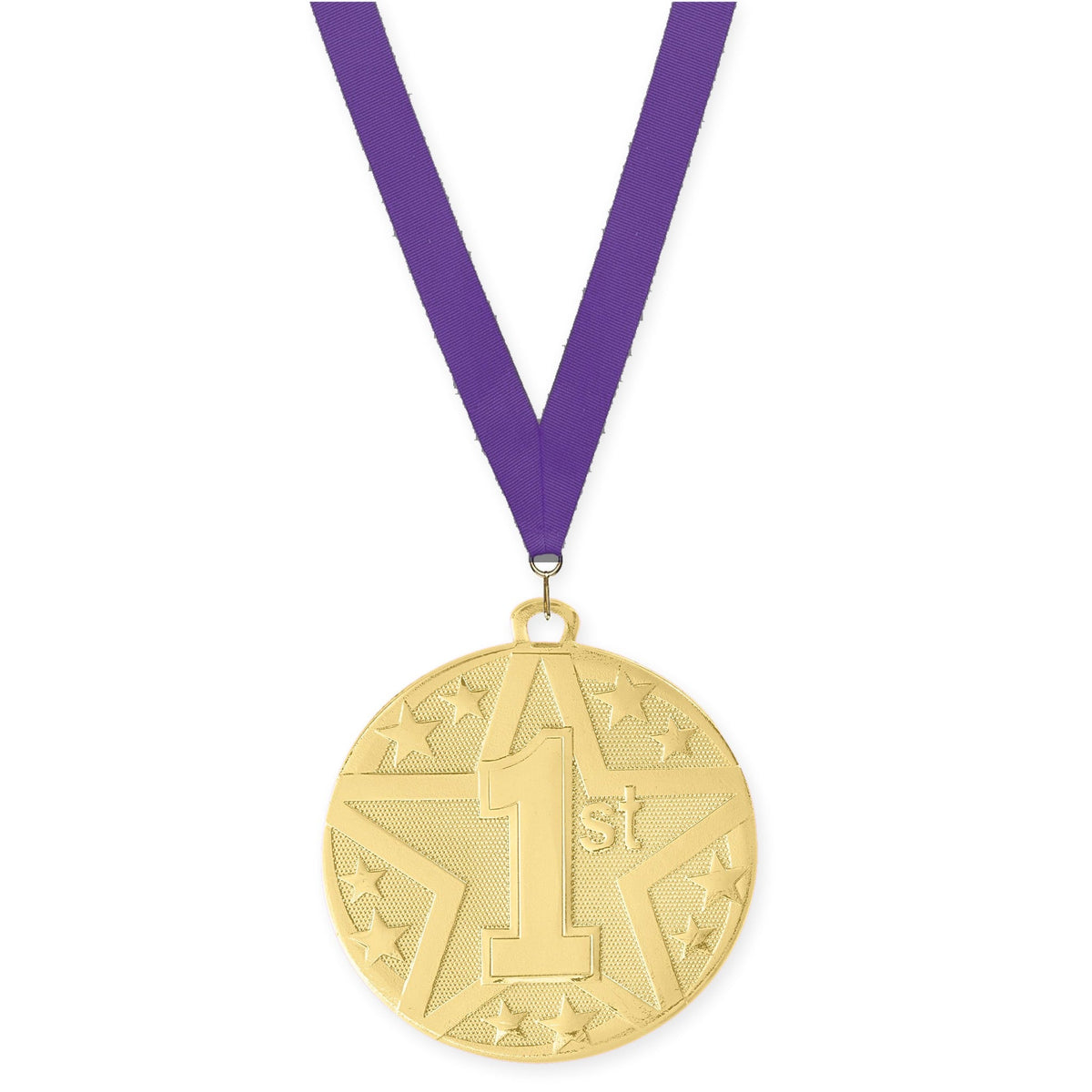 2 inch Place Superstar medal in gold - 1st place with Purple neck ribbon