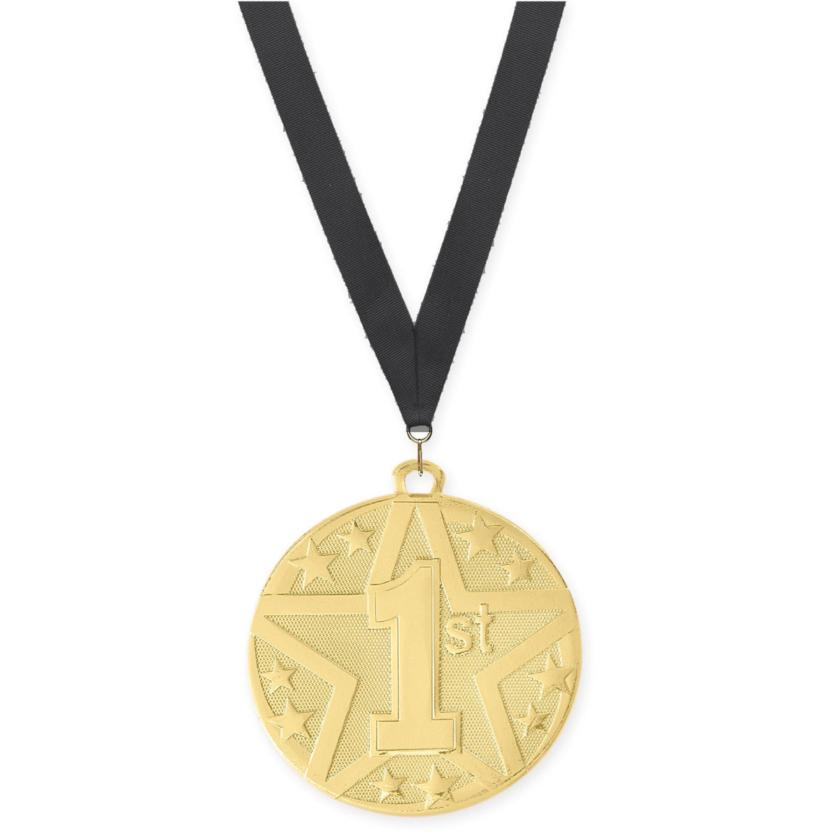 2 inch Place Superstar medal in gold - 1st place with Black neck ribbon