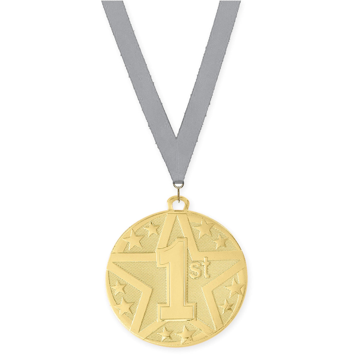 2 inch Place Superstar medal in gold - 1st place with Gray neck ribbon