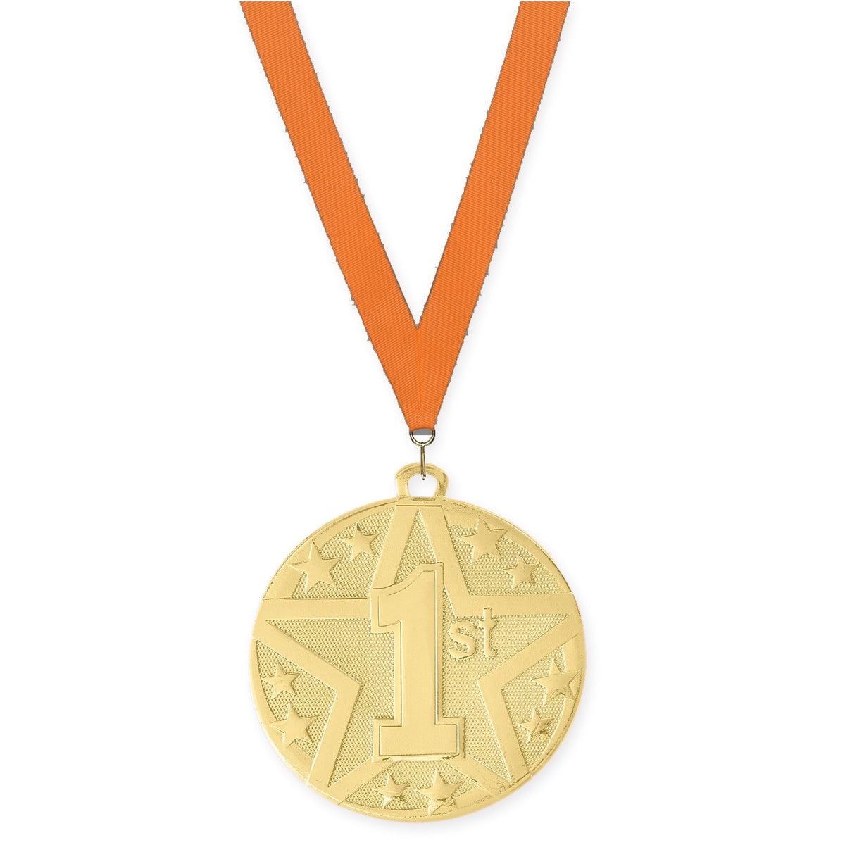 2 inch Place Superstar medal in gold - 1st place with Orange neck ribbon