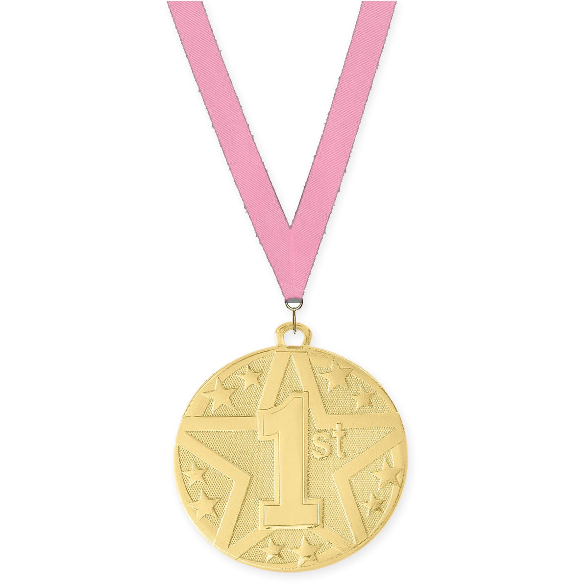 2 inch Place Superstar medal in gold - 1st place with Pink neck ribbon