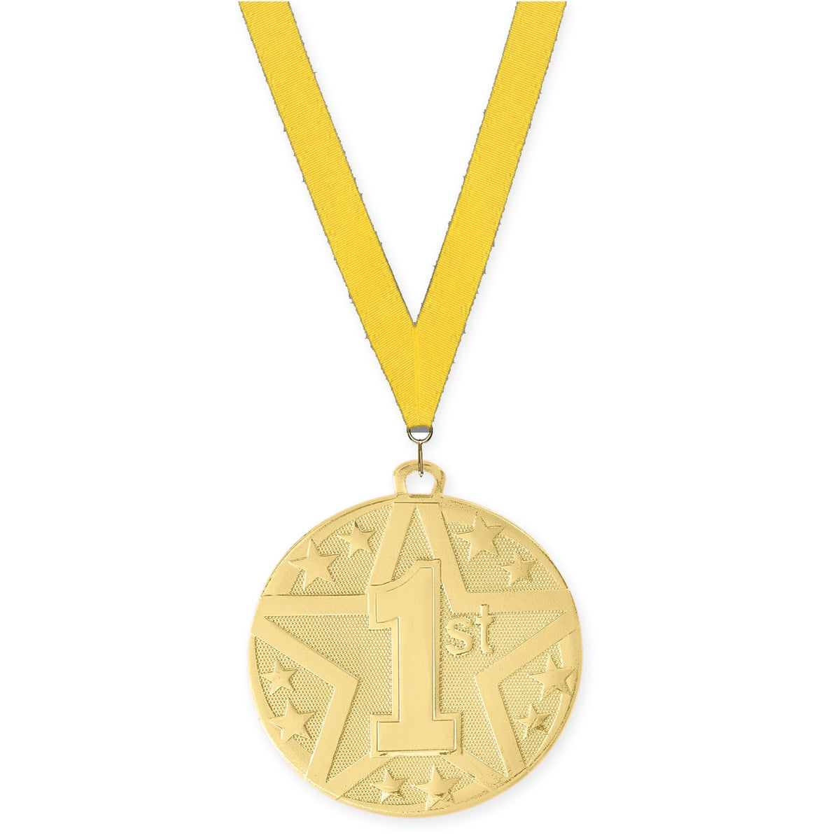 2 inch Place Superstar medal in gold - 1st place with Yellow neck ribbon