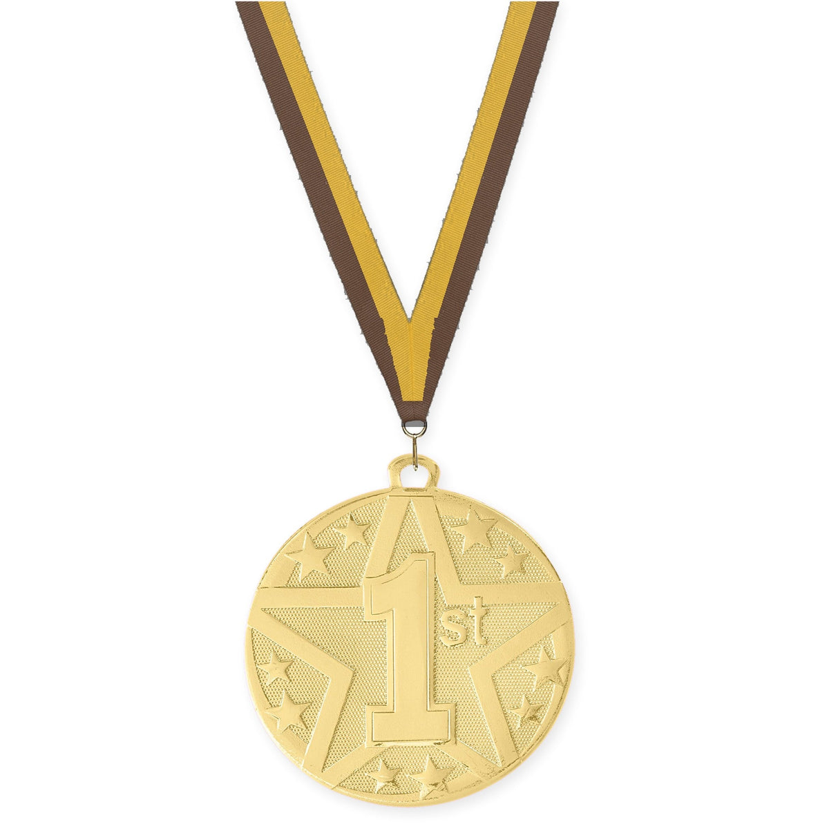 2 inch Place Superstar medal in gold - 1st place with Brown Gold neck ribbon